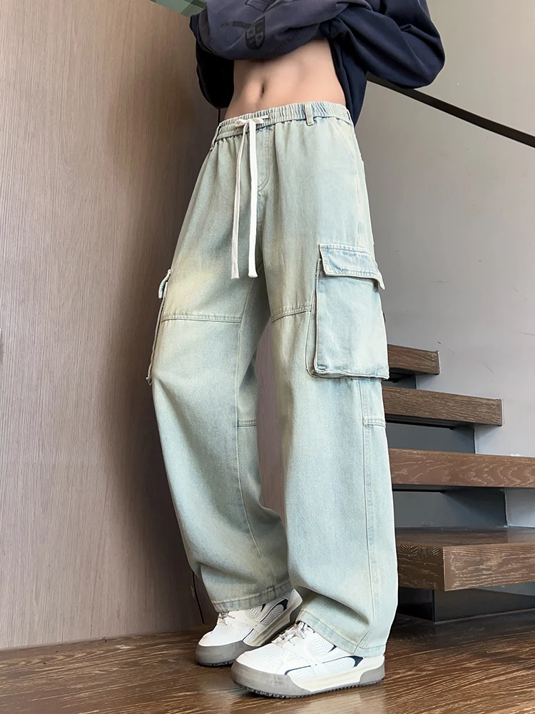 

Retro American Workwear Jeans Loose Straight Leg Casual Men's Long Pants Autumn New Design Wide Leg Jeans Cotton Polyester Blend