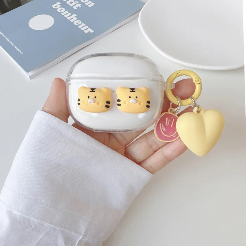 For Realme Buds T100 Case T300 Cute Bear/Cartoon Animal Cover t300 Silicone Transparent Earphone Cover with Keychain t110 cover