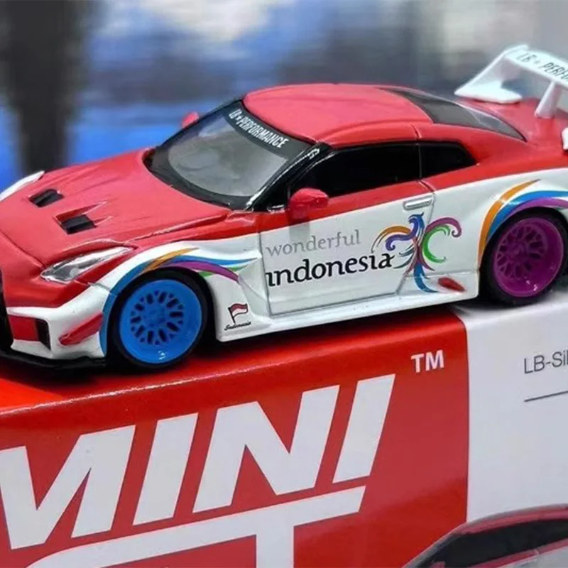 ミニgt日産車モデル,シミュレーション合金ディスプレイ,インドネシア限定,1:64ポンド,R35GT-RR,男の子の誕生日プレゼント