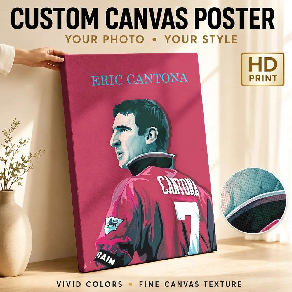 Eric Cantona Soccer Tribute Canvas Painting Poster Bold Style Canvas Wall Art With Customized Photo For Home Gym Ideal Fan Gift
