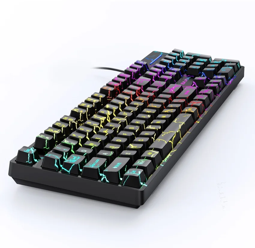 Bajeal K55 Juego Teclado mecánico con teclas flotantes de grietas brillantes para escritorio y computadora portátil