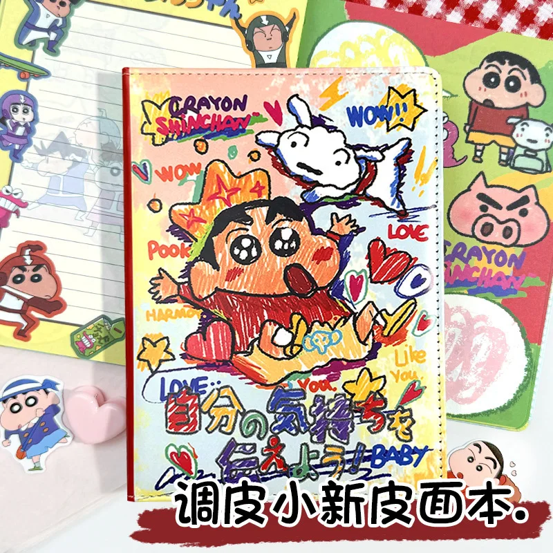 

New Crayon Shin chan Notebook Cartoon A5 Leather Thick Color Pages Handbook for Students High Beauty Diary Book Girl Gift