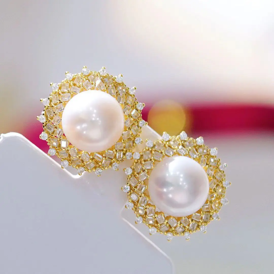 

Wholesale S925 Sterling Silver Earrings Mount Findings Settings Base Mounting Parts Accessory for 10-11mm Pearls 5 pairs/lot