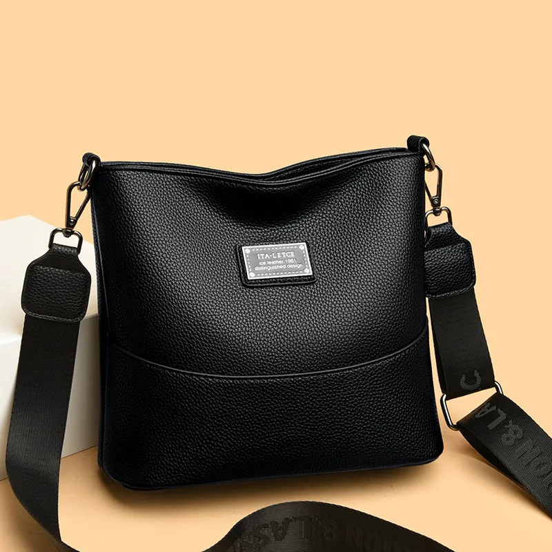 New Crossbody Bucket Bag, Large Capacity Solid Color Mommy Bag, Minimalist Trendy Women Handbag