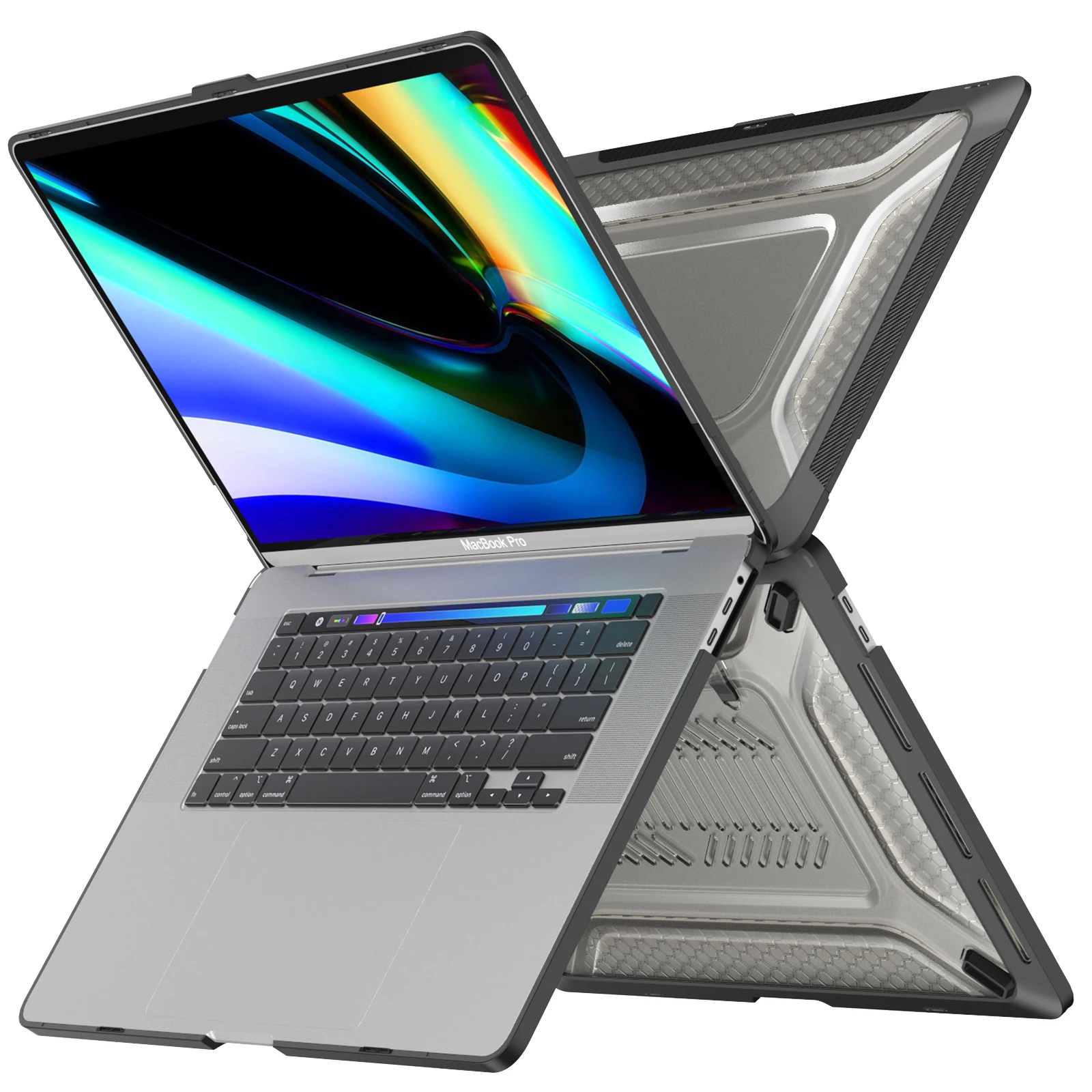 Honeycomb Design Laptop Case for Apple MacBook Pro 16 2019 Released Model A2141 Clear Top Cover With Built-in Foldable Kickstand