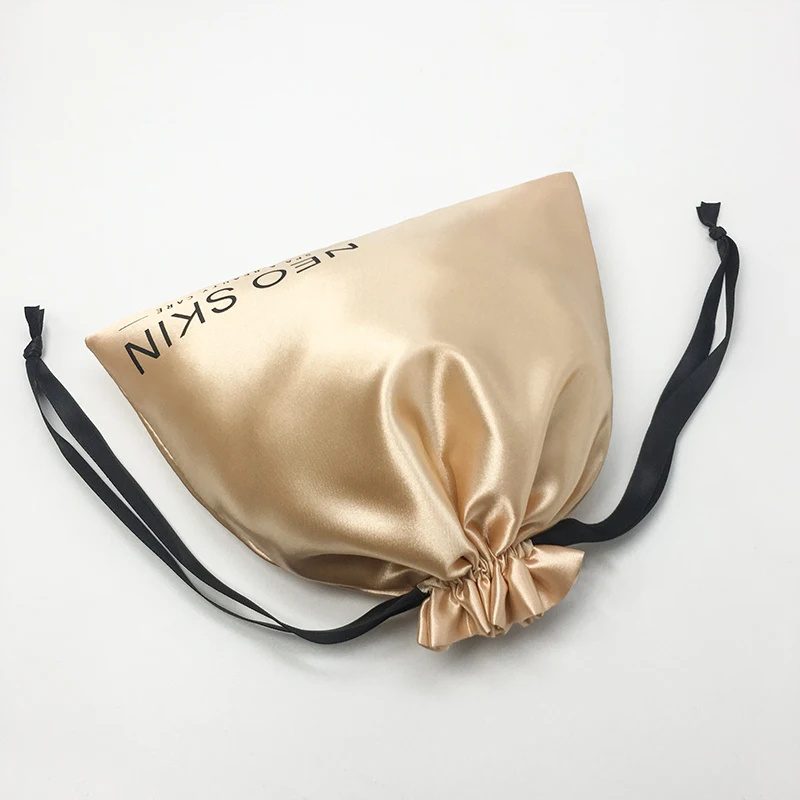 Satin Gift Packaging Bags Silk Drawstring Pouch Party Candy Bag Hair Wigs Jewelry Shoe Cloth Dustproof Sachet Custom Logo 50pc