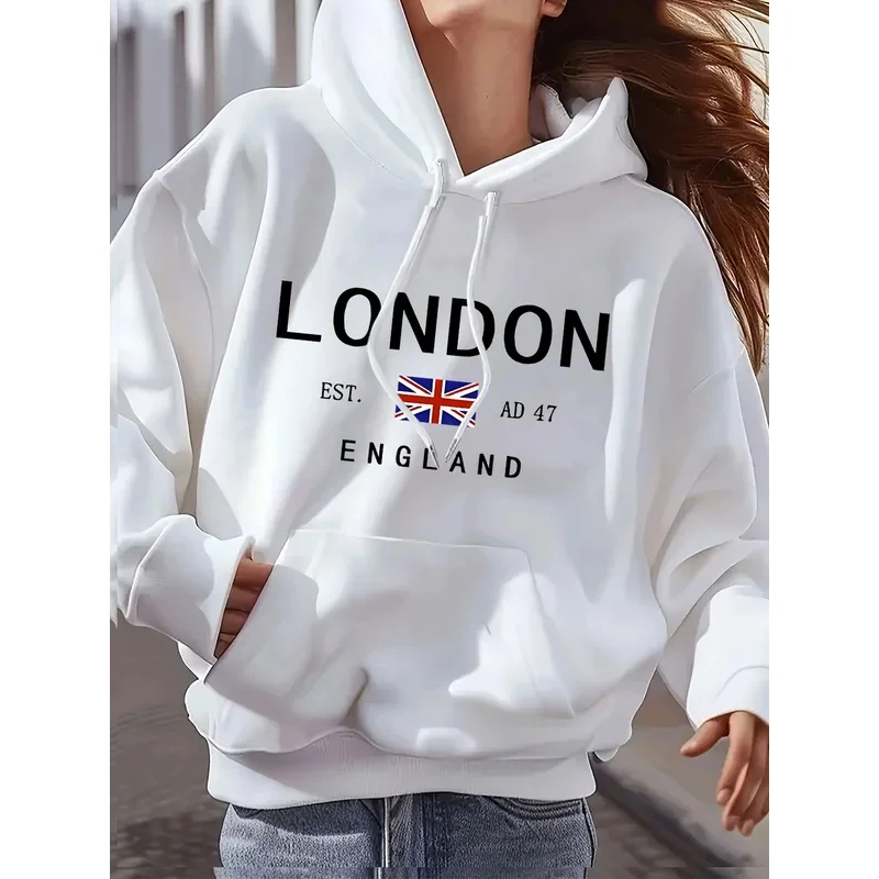 هوديي برباط مطبوع عليه Vibrant London - هوديس عصري مع جيب الكنغر كاجوال بأكمام طويلة #1