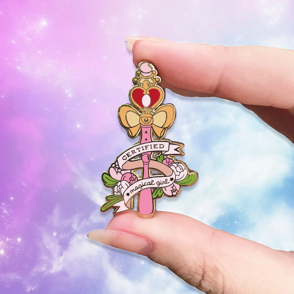 

Fantasy Cartoon Heart Moon Magic Wand Hard Enamel Pin Glitter Kawaii Magical Girl Brooch Metal Accessorie Fashion Jewellery Gift