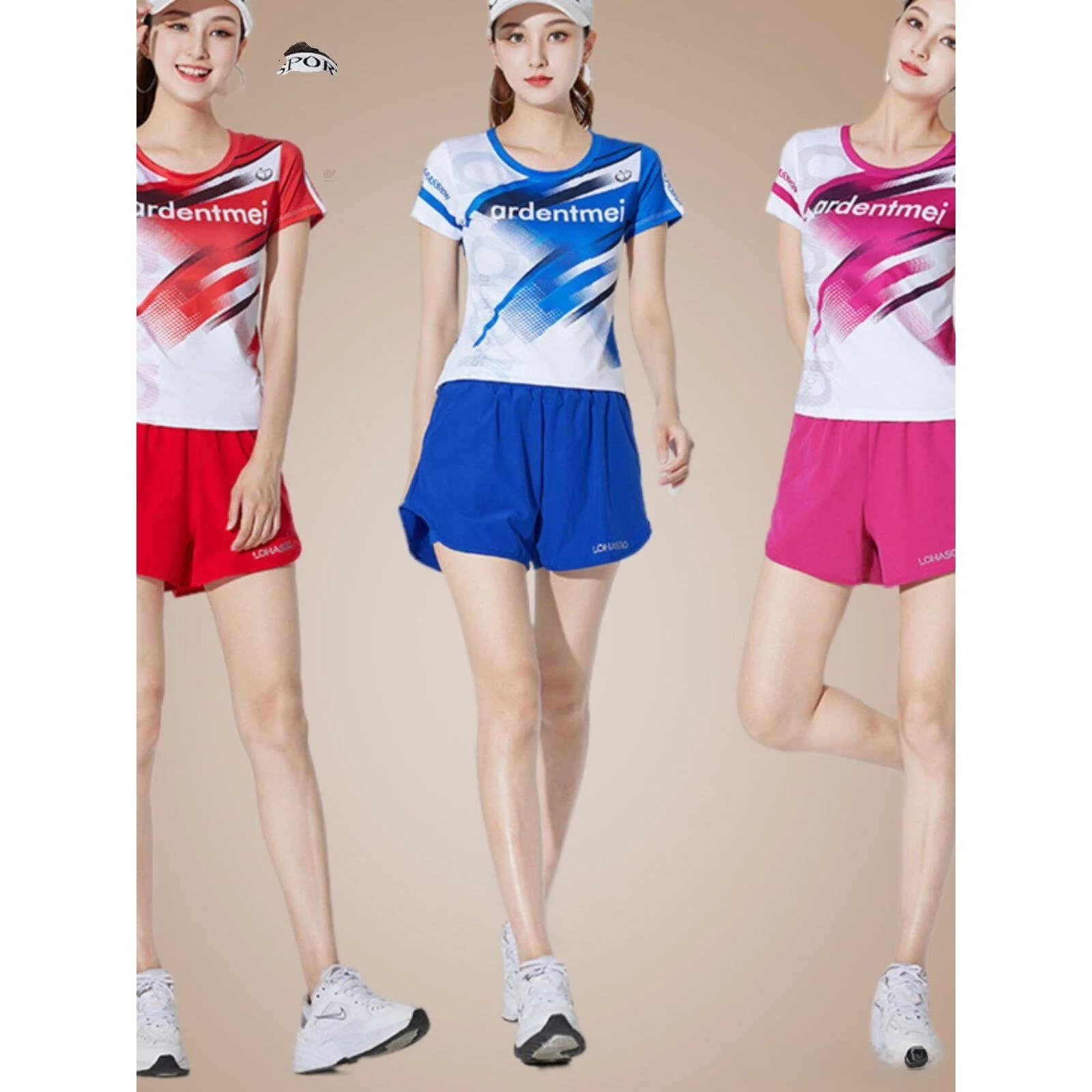 quick-dry-short-sleeve-short-pants-square-dance-fitness-gymnastics-sports-group-women's-clothing-two-piece-set-pure-color