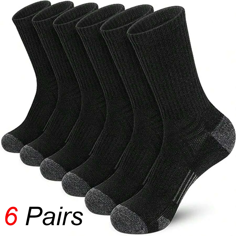 

6 Pairs Men Middle Length Socks Trendy Versatile Vertical Stripes Comfortable Soft Sweat Absorbing All Season Casual Sock