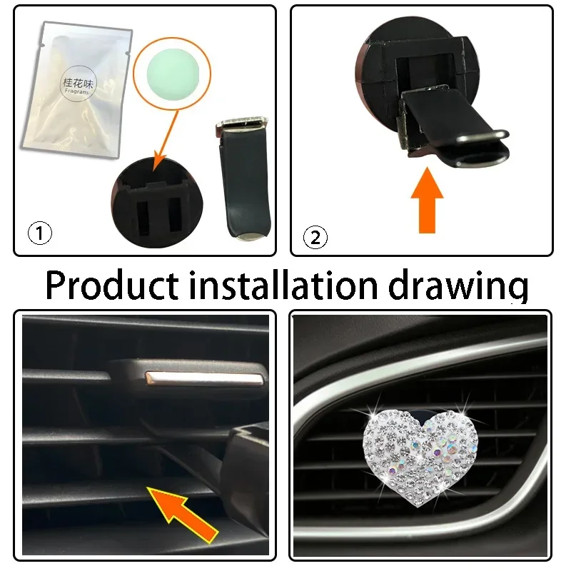

Diamond Heart Style Rhinestone Car Air Outlet Clip Air Freshener Car Air Conditioning Perfume Clips Auto Interior Accessories