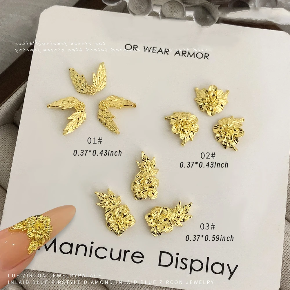 10 قطعة معدنية الأزهار مسمار الفن السحر الذهب الزهور وأوراق زينة الأظافر DIY بها بنفسك مانيكير حفلات الزفاف مسمار الملحقات * #3