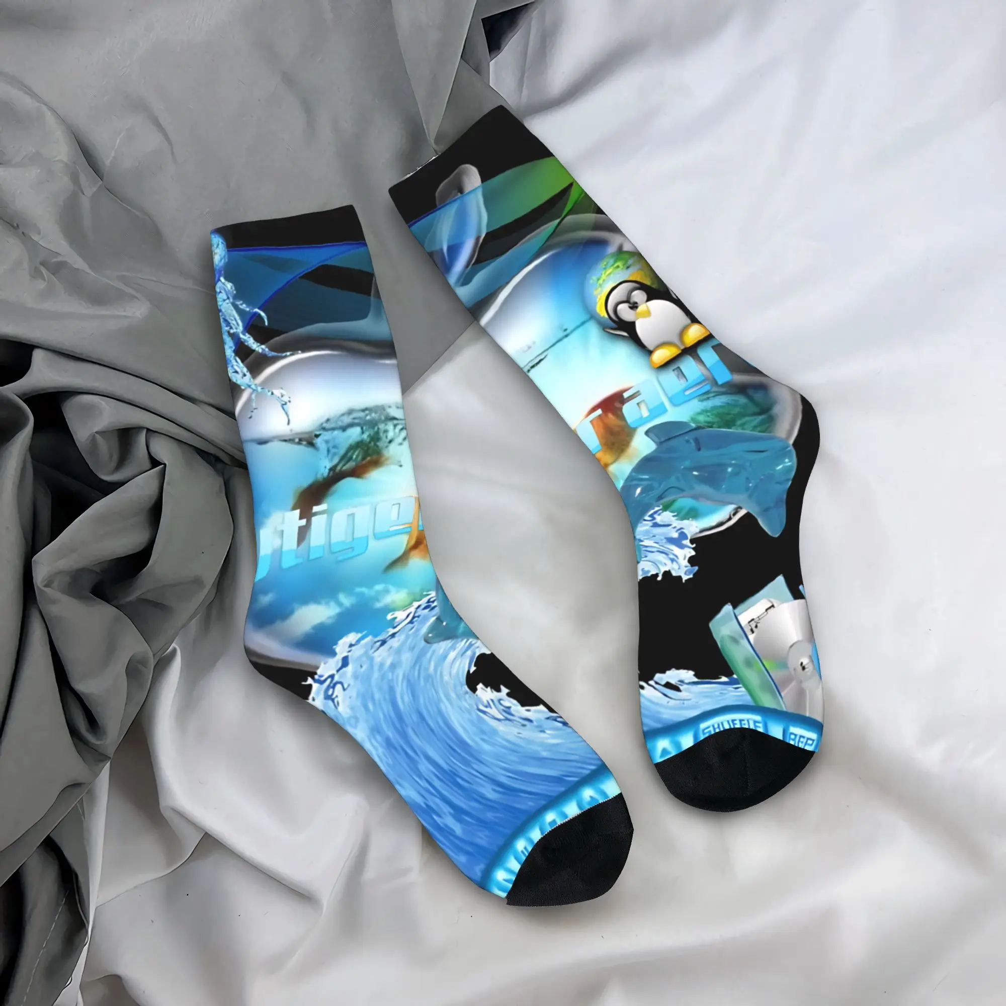 Frutiger Aero World Vaporwave Socken, modische Strümpfe für Herren, hochwertige Laufsocken, rutschfeste Socken mit Frühlingsgrafik