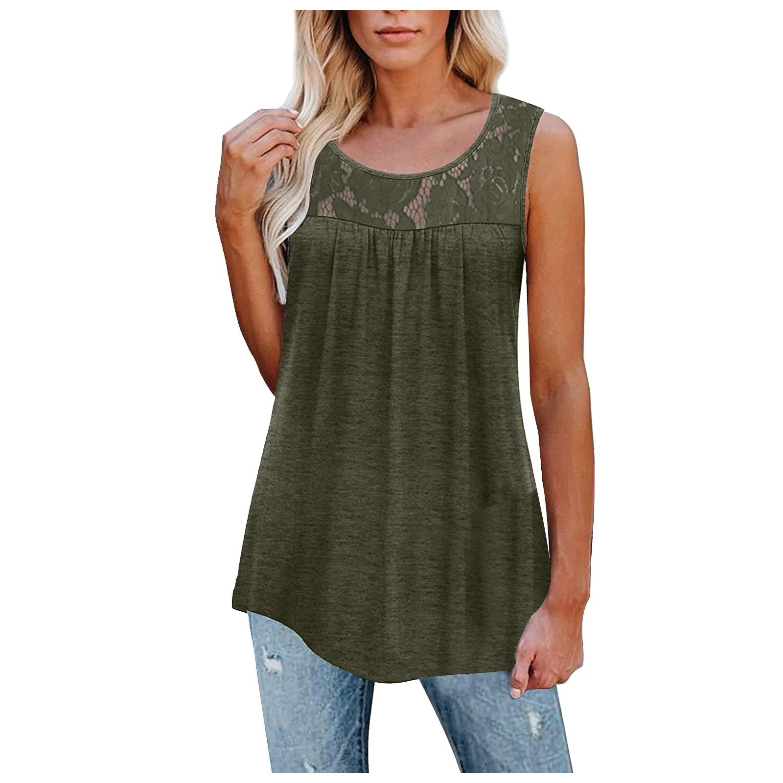 Women Tank Tops Loose Fit Dressy Sleeveless Lace Active Tank Tops Ruffle Loose Tunic Blouse Shirt Blouse Crop Top Women Seamless