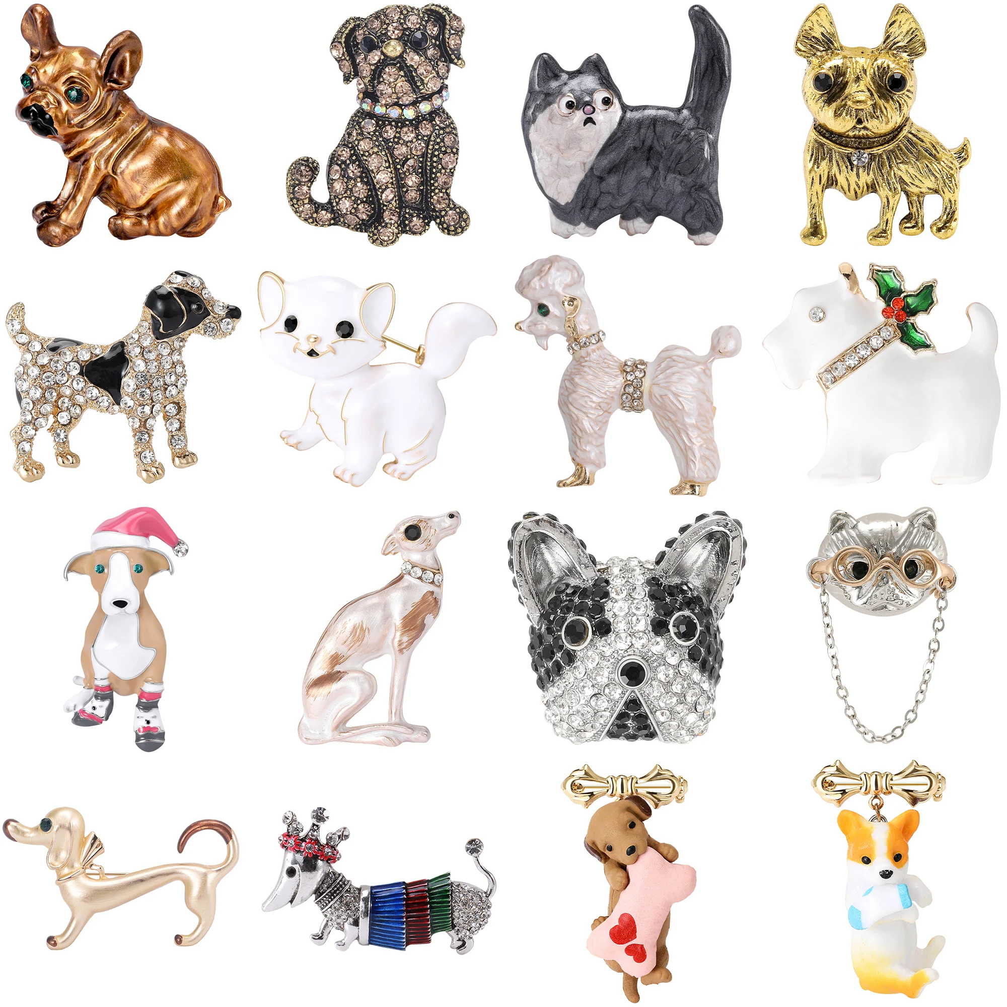 Rhinestone Puppy Brooch for Women Unisex Enamel Animal Pin Dog Lapel Pins Banquet Party Backpack Gifts Jewelry Accessories