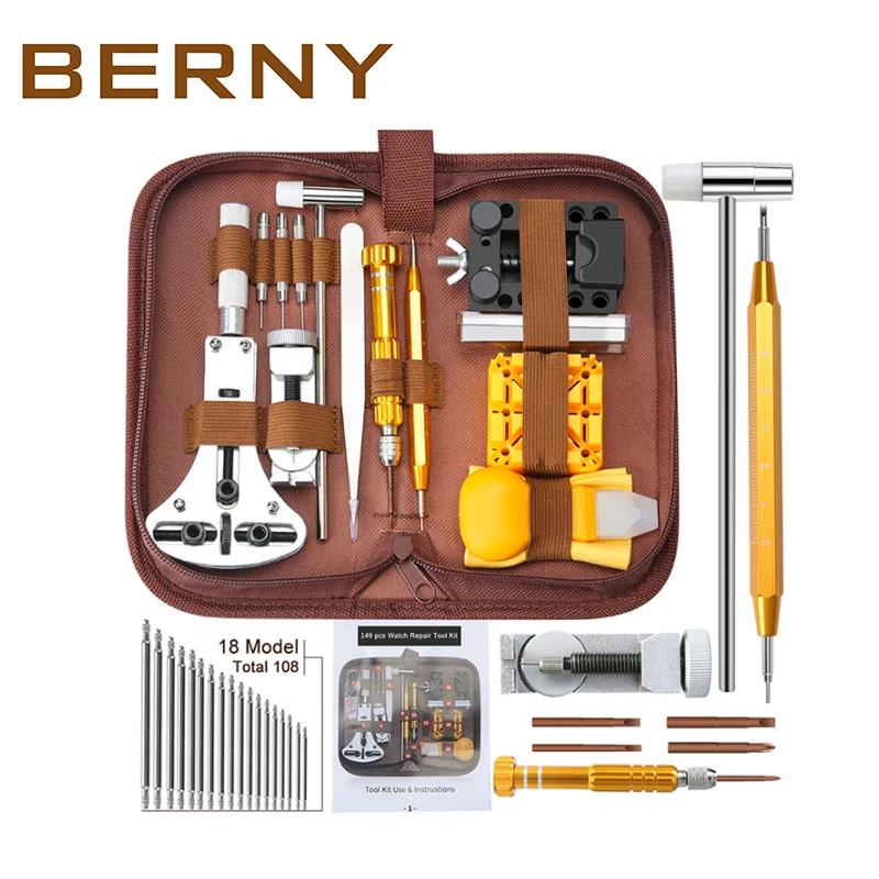 BERNY Watch Repair Tool Kit Watch Link Pin Remover Case Opener Spring Bar Remover Watch Repair Set Dissolving Opener 149Pcs