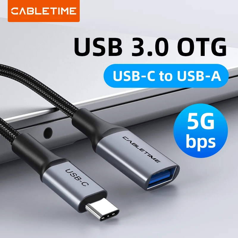 Cabletime otg cabo tpye c macho para usb 3.0 adaptador fêmea cabo de carga rápida 5gbps transmissão rápida para xiaomi mix 3 huawei c380