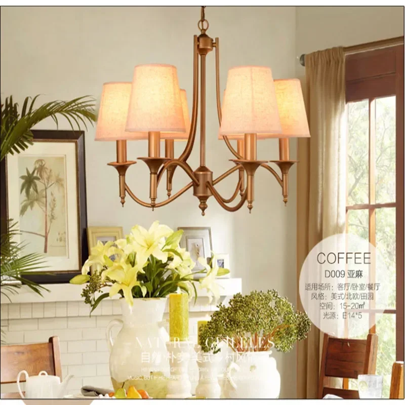 

LED Metal Blue/Green/Linen Chandelier Multi-Headed Hanging Light with Lampshade for Living Room Kitchen Decorative Lighting