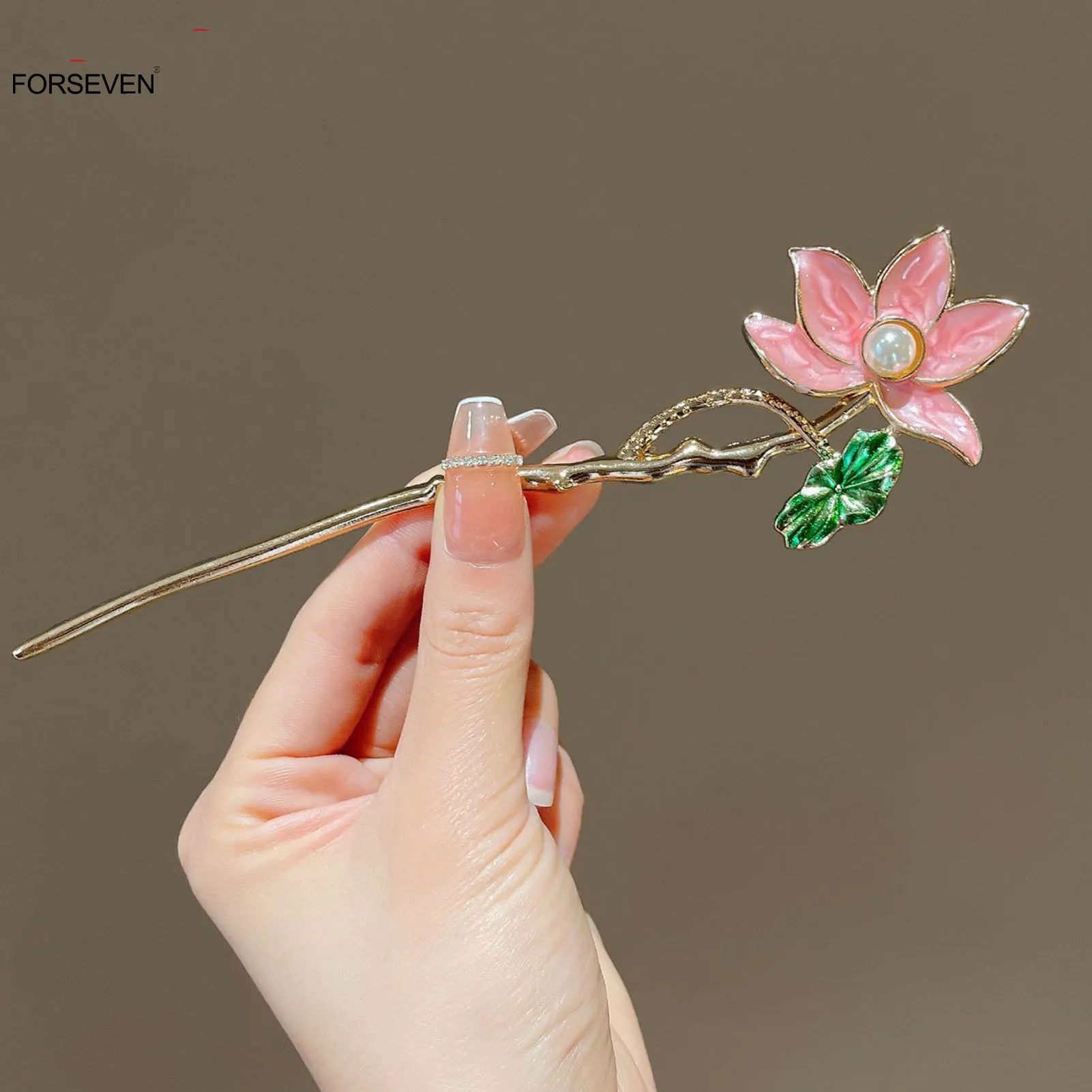 Pink Lotus Flowe Hair Sticks Forks Metal Headpieces Neo-Chinese Style Chopsticks Style Hairpins Jewelry Gifts for Women Girls