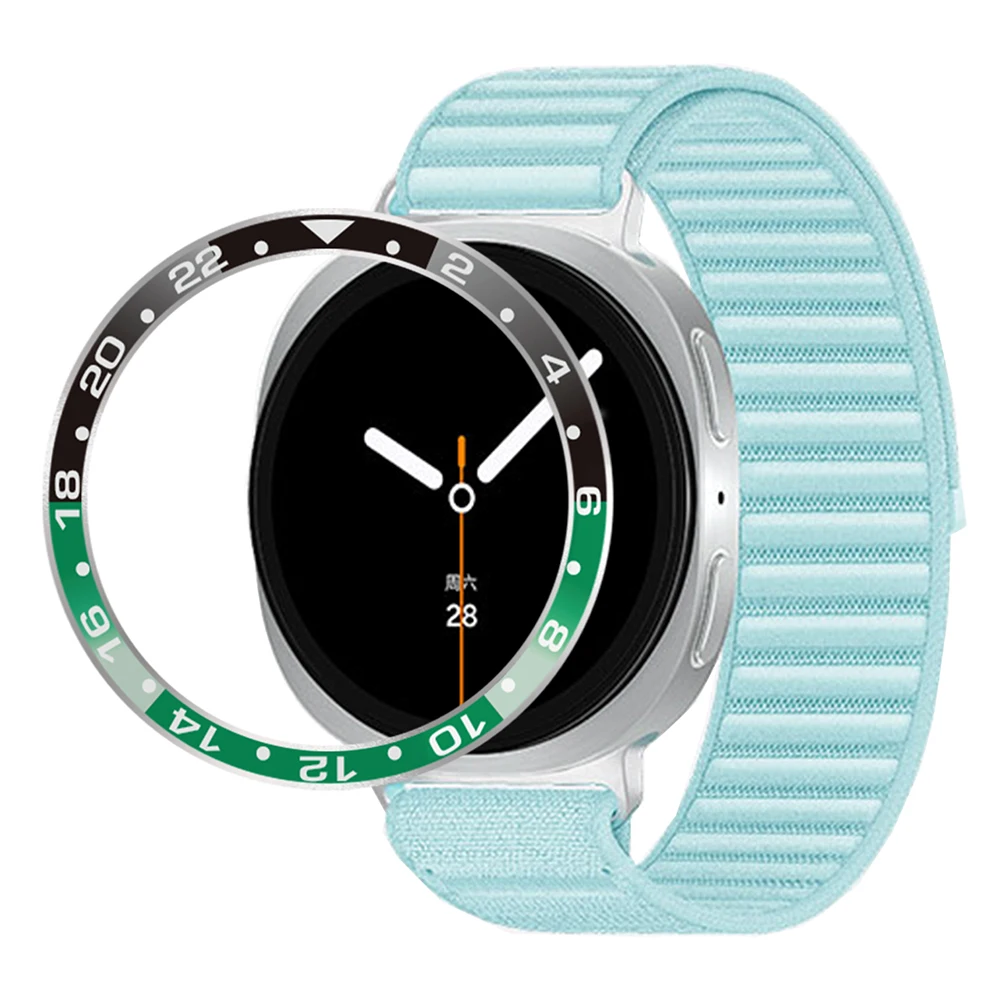 For Samsung Galaxy Watch8 44mm Bezel Ring Aluminum Alloy Dual Color Protective Cover Ring - Black+Green  /  White Characters