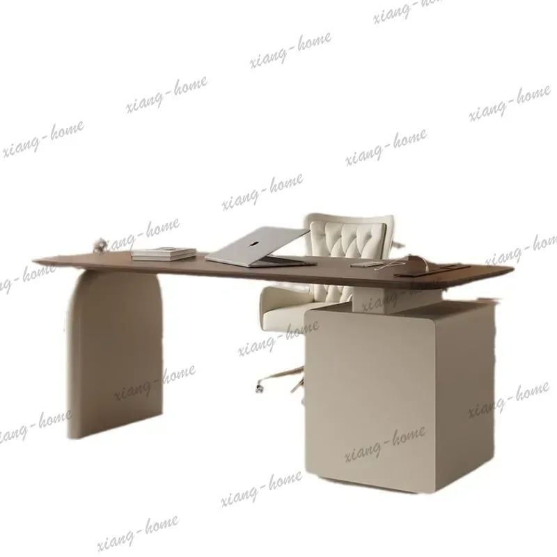 YJ Nordic Cream Style Retro Office Desks Modern Designer Study Executive Boss Desk Solid Wood Office Furniture Escritorios FYOD
