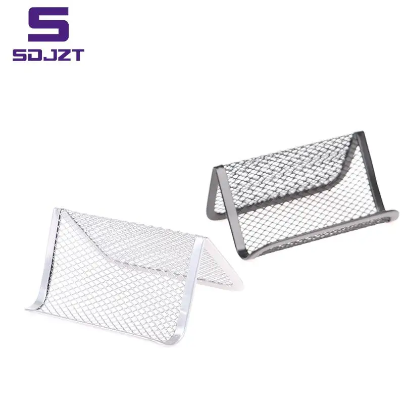 Metal Mesh Portable Business Card Holder Display Stand Home Desk Storage Stand