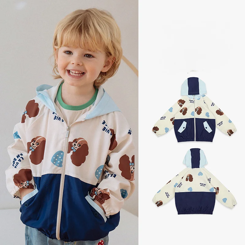 

Куртки для мальчиков, легкие топы с длинными рукавами, осенние милые пальто с капюшоном для щенков, спортивные ветровки на молнии для детей на открытом воздухе