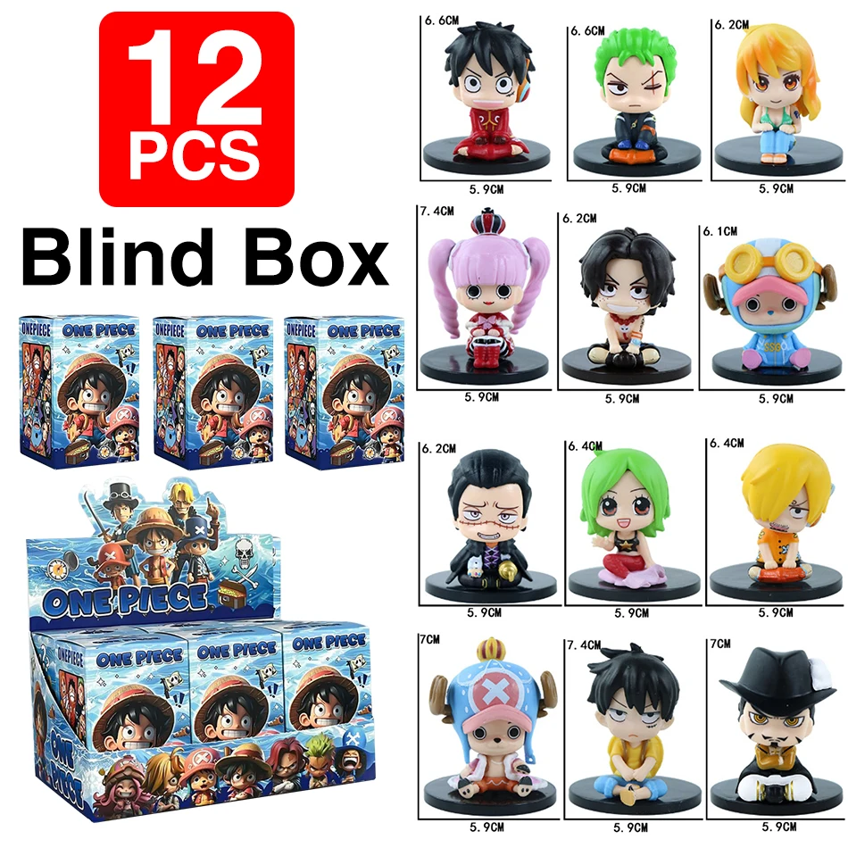 

1-12Pcs Blind Box One Piece Q Version Figure Straw Hat Road Plum Blossom Good News Sun Blackbeard Blind Box Model Ornament Doll