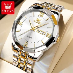 OLEVS Brand Men Watch Original Waterproof Stainless Steel Strap Calendar Week Quartz Man Watch Prismatic Mirror Surface Luminous