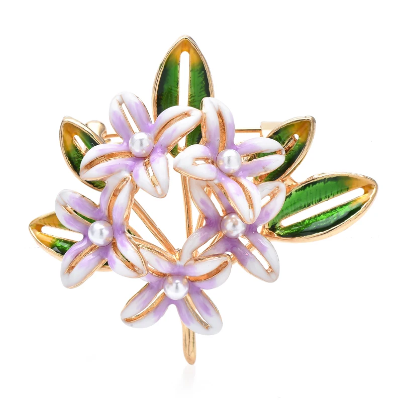 Wuli&baby Fragrans Flower Brooches For Women 2-color Enamel Pearl May-flower Party Office Brooch Pin Gifts