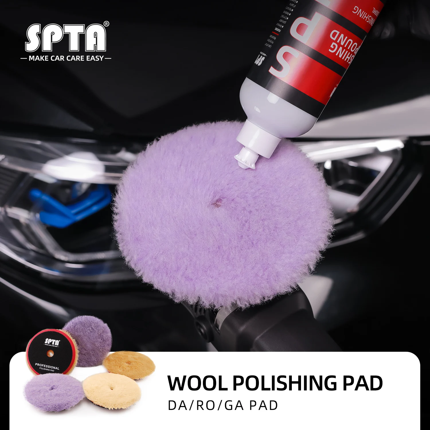 (Single Sales) SPTA 3(80mm)/5(125mm)/6(150mm) High Density Lambs Wool Polishing Pad for Car Waxing Buffing Finishing