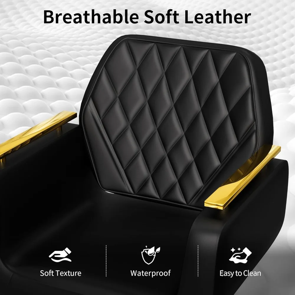 Black and Gold Salon Chair, New Hair Stylist Chair with Soft Comfortable Cushion, Stainless Steel Armrest, 360°Swivel - view 4