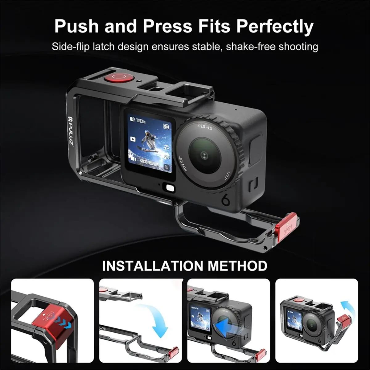 A26Z  Metal Dual Opening Camera Cage for Action 6 Protect Frame with Silicone Lens Cap