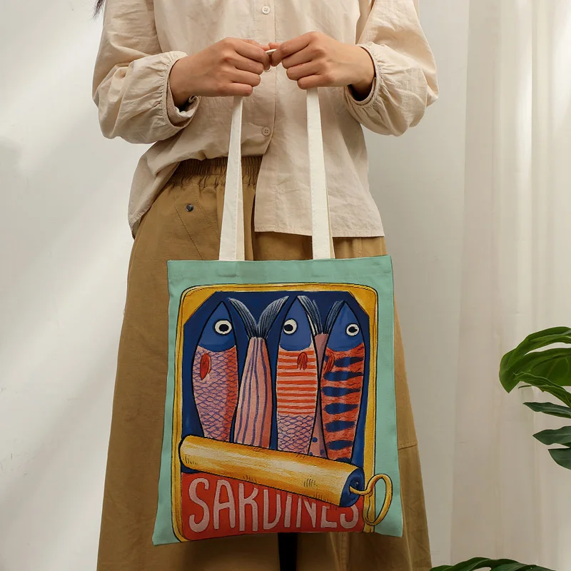 1pc  sardines  pattern Tote Bag Shoulder Bag For Travel Daily Commute Women's  Shopping Bag