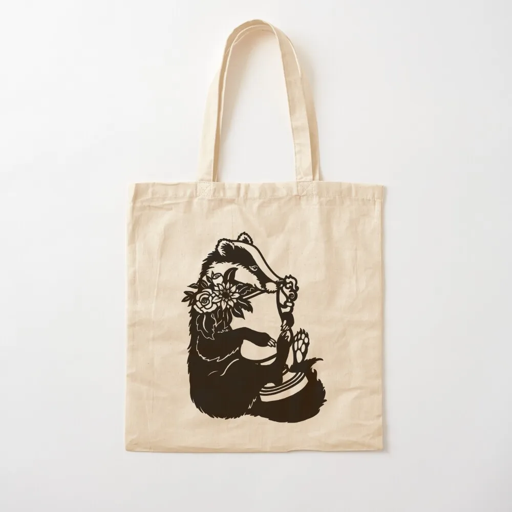 

Badger with cup Tote Bag shopper bag women canvas cute pouch bag