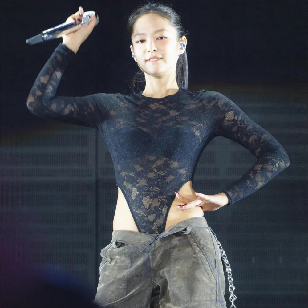 ملابس نسائية شفافة من خلال الدانتيل بدلة قفز مثيرة للنساء بأكمام طويلة بلون سادة ونحيف وبسيط يناسب الجميع #3