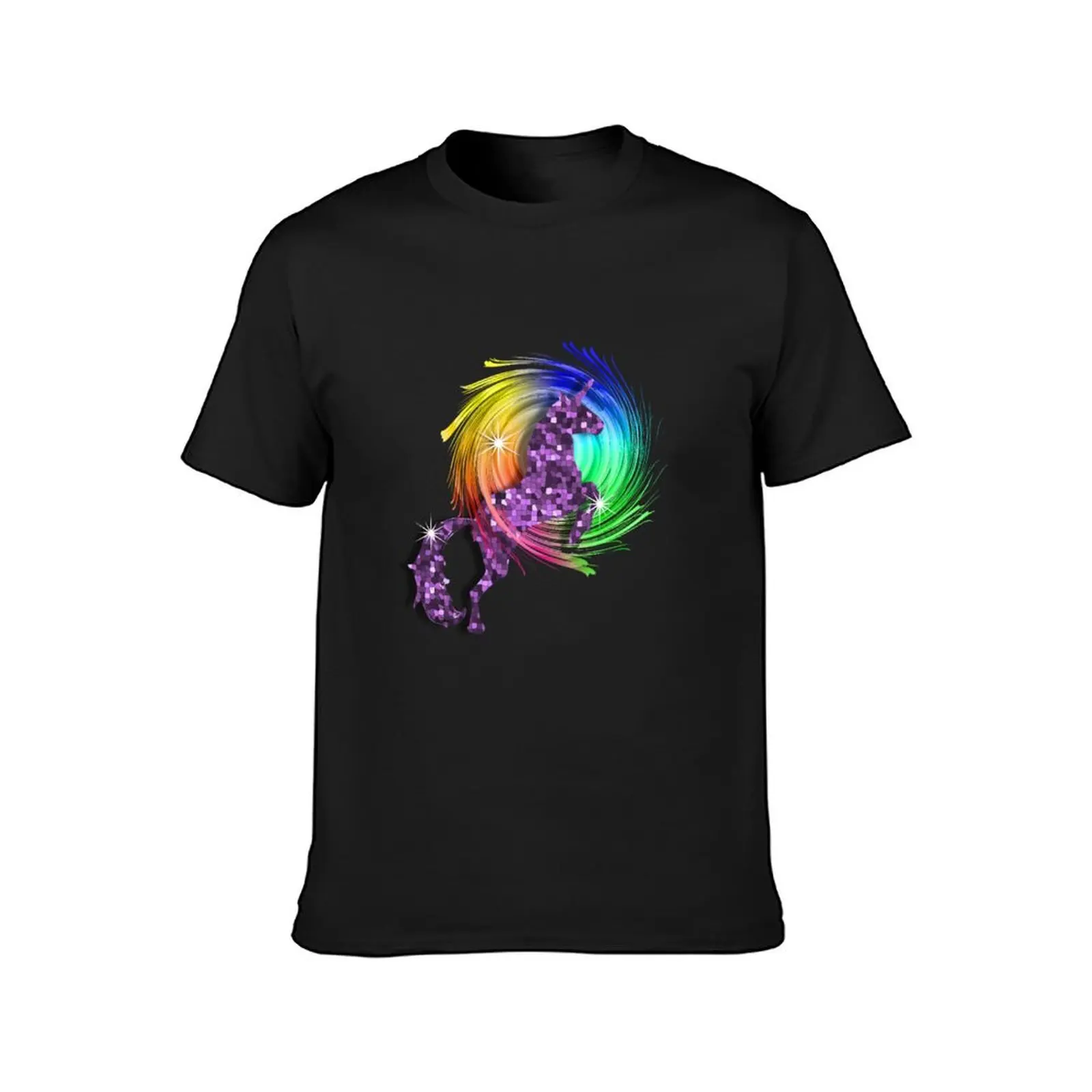 Sparkly Glittery Effect Purple Unicorn And Rainbow T-Shirt Short sleeve tee boys animal print new edition mens clothing