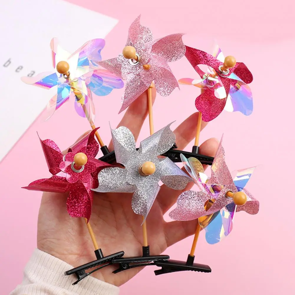 5Pcs Funny Windmill Hair Clip Toy Rotatable Anti-slip Hairstyle Decoration Women Girls Kids Hairpin Barrette