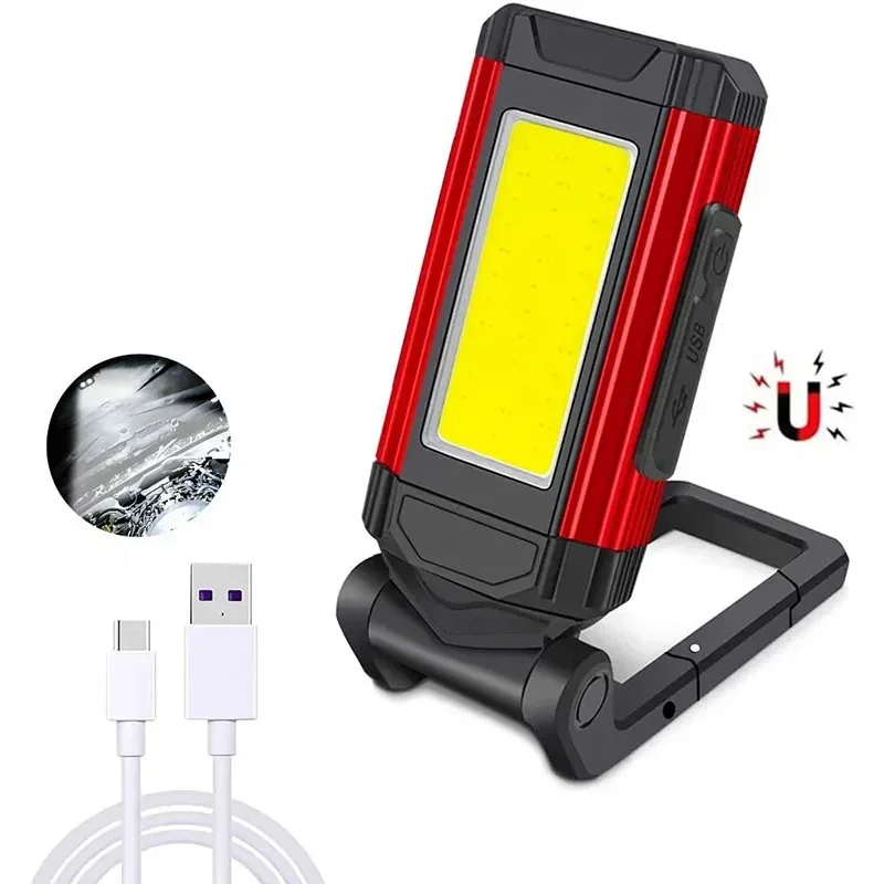 LED Portable Multifunctional Cob Bright Flashlight Usb Charging with Magnet Holder Hook Repair Super Bright Emergency Lighting