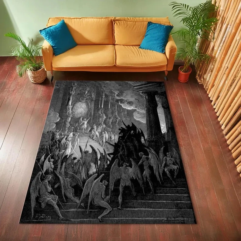 The Mouth of Hell Design, Gothic Rug, Dante Rug, Renaissance Theme Rug, Paradise Lost Rug, Gothic Art Rug Home Deco