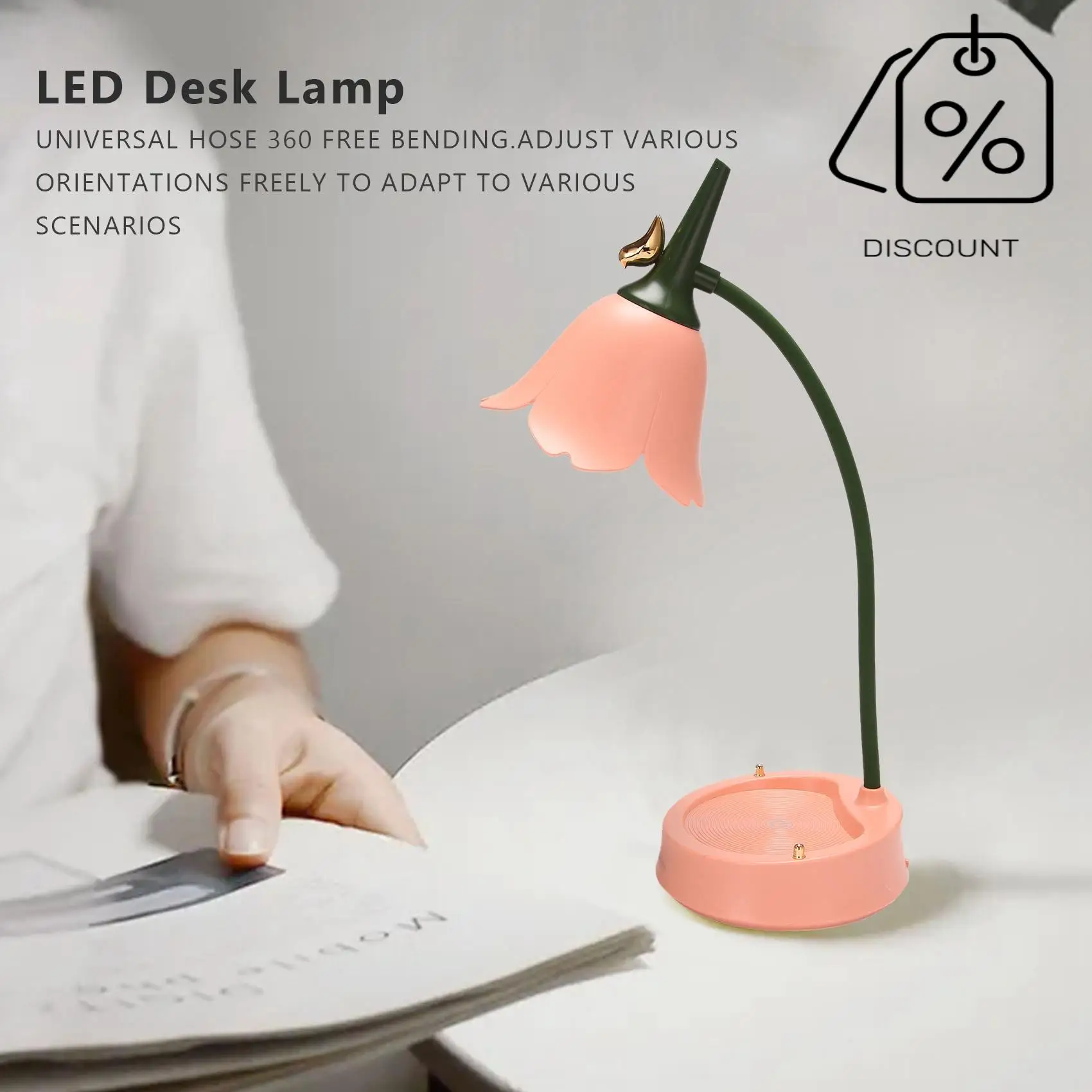 AB35-Flower LED Desk Lamp Student Bedroom Lighting Contact Eye Protection USB
