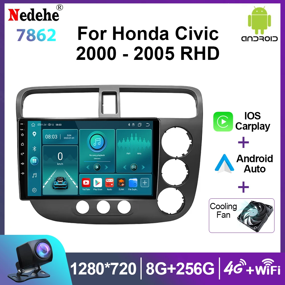 

9-дюймовый Android 14 Carplay Auto для Honda Civic 2000-2006, автомобильный радиоприемник, мультимедийный плеер, стерео GPS-навигация, 2din, авторадио, Wi-Fi