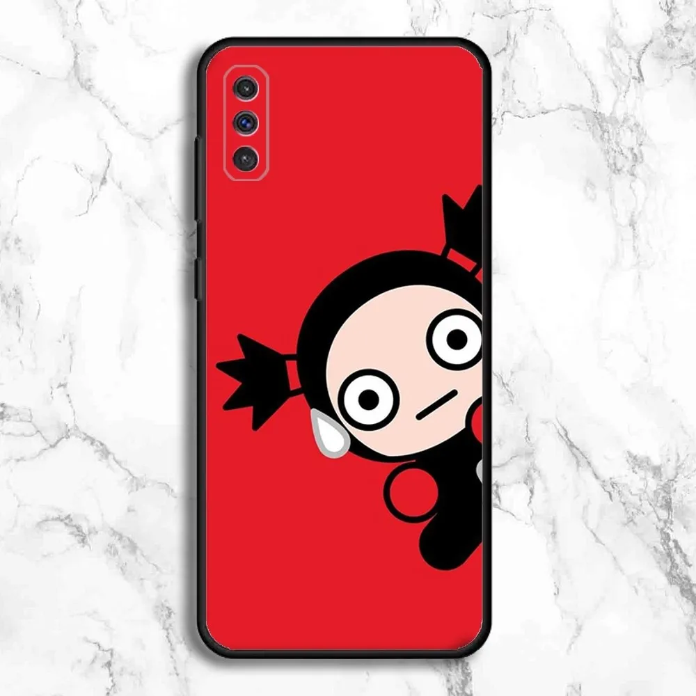 Pucca Garu Cute Phone Case For Samsung Galaxy A13,A21s,A22,A31,A32,A52,A53,A71,A80,A91 Soft Black Phone Cover