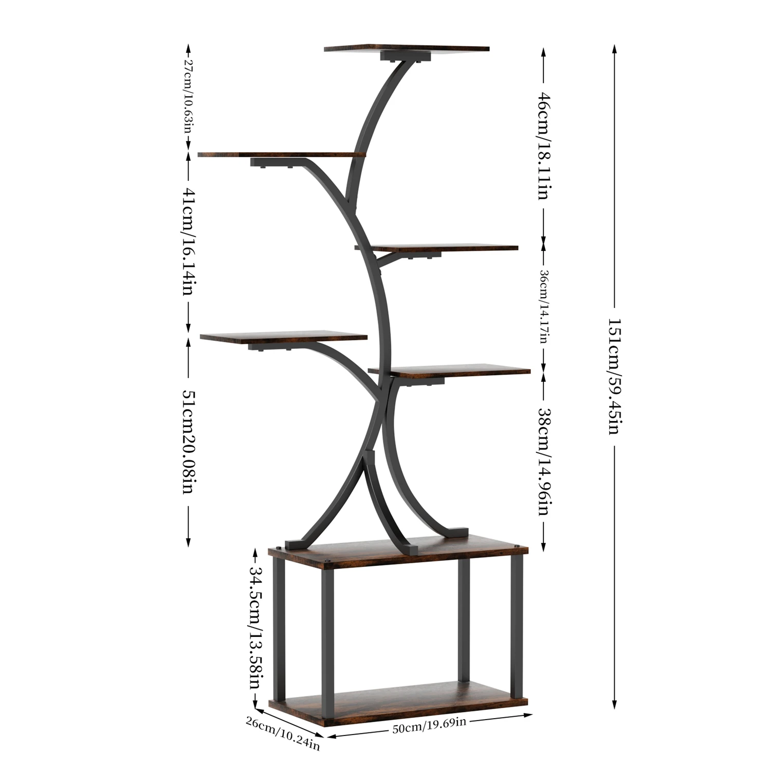 151CM Tall 7 Tier Tree-Shaped Plant Stand Display Rack Corner Flower Holder for Indoor Organizer Rack w/ Lights