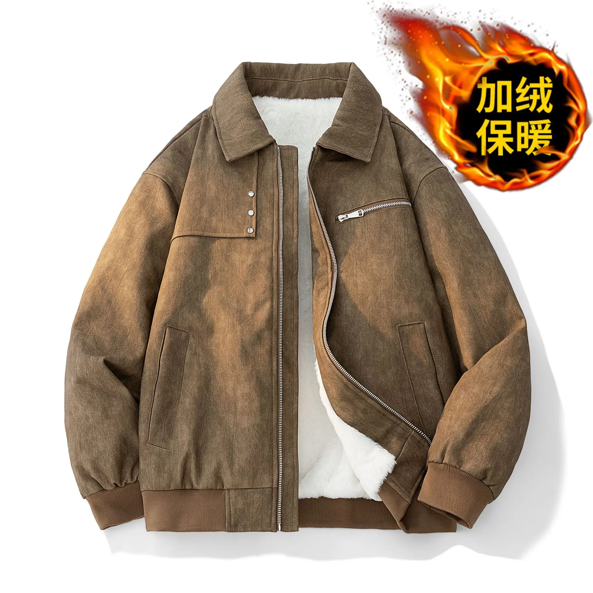 

8XL Men's PU Leather Jacket With Fleeces, Windproof Winter Bomber Jackets For Man, Spring Autumn Casual Vintage Coat Men