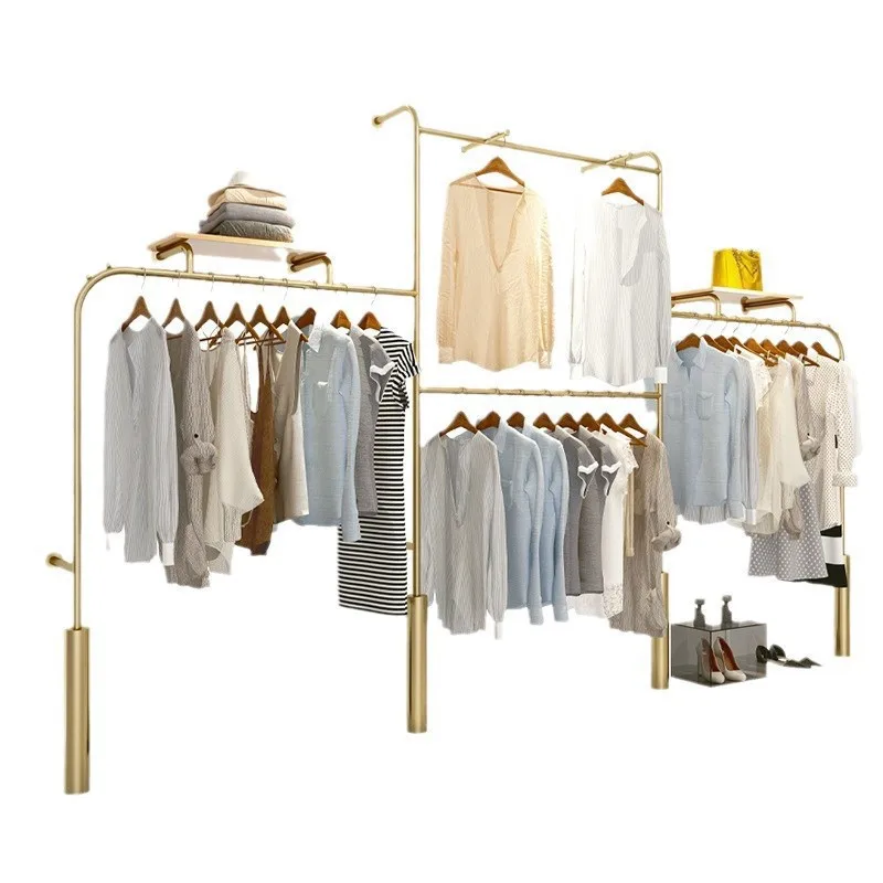 Clothing store women's clothing store gold wrought iron hanging clothes rack display rack display rack
