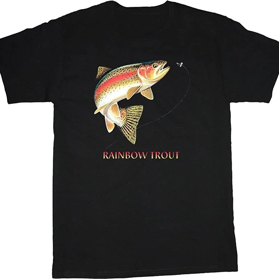 

Rainbow Trout Time Cool Fishing Lover Tee Shirt Men's 100% Cotton Casual T-shirts Loose Top Size S-3XL