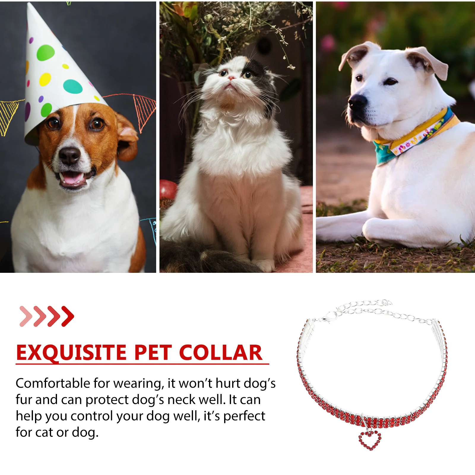 

Sparkly Pet Necklace Dog Collar Puppy Neckwear Rhinestone Chain Small Dogs Durable Comfortable Reusable Jewelry White for Cat