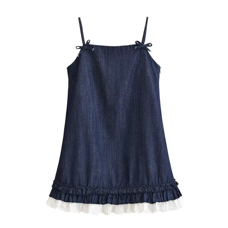 Maxdutti Minimalist Fashion Temperament Bow Contrasting Color A-line Sweet Cool Suspender Dress Female Clothing Summer Dresses