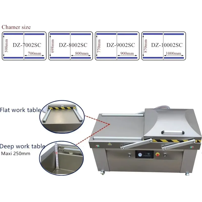 DZ700 DZ800 DZ9002SC DZ1000 Double Chamber Vacuum Packing Machine 800mm Industrial Food Vacuum Sealer New Industrial Packaging